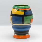 A Clarice Cliff 'Orange and Blue Squares' pattern vase, height approx 20.5cm.