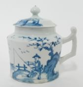 A very rare 18th century mustard pot with lid, probably First Period Worcester, of drum shape, the