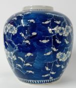 A blue and white ‘cracked ice’ jar, 19th century, decorated overall with blossoming prunus