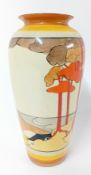 A Clarice Cliff 'Coral Firs' pattern vase, height 26cm.