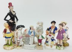 A collection of 19th century and later porcelain figures, to include a miniature spill vase, jug