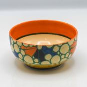 A Clarice Cliff bowl in orange 'Broth' pattern, Fantasque mark to base, diameter approx 15cm.