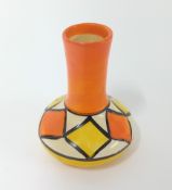 A Clarice Cliff miniature vase in orange and yellow 'Diamonds' pattern, 'Newport Pottery England'