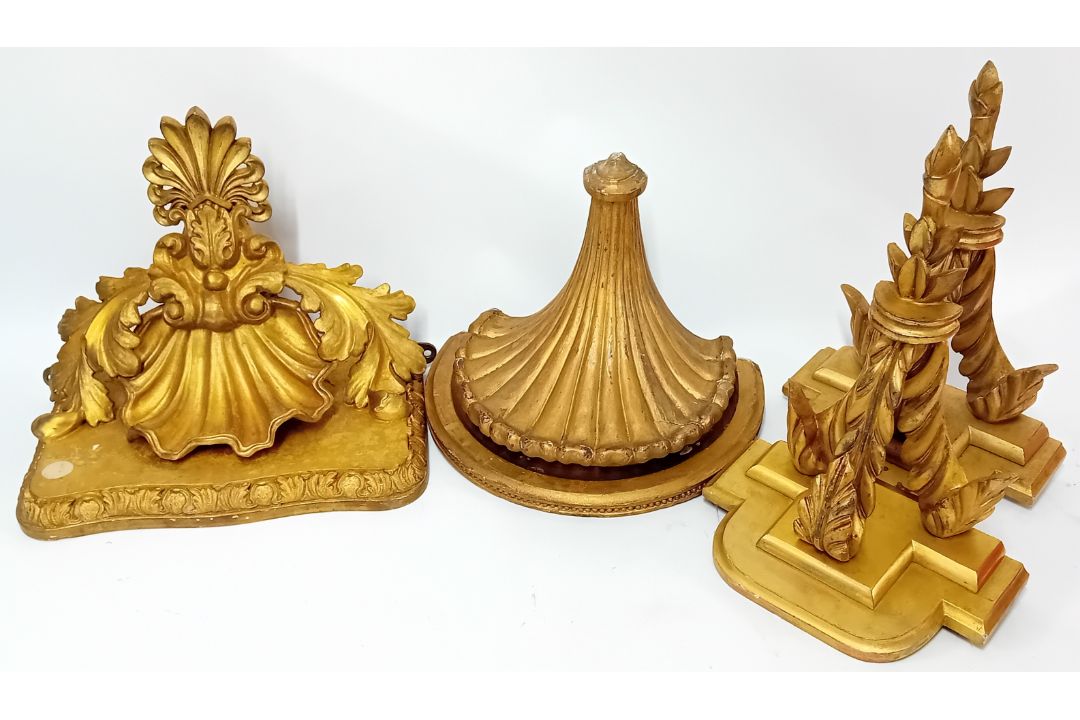 Various gilt wooden sconces, of antique and classical design, together with a pair of gilt wooden - Image 1 of 2