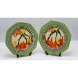 A Clarice Cliff pair of plates in 'Honolulu' pattern. (2)