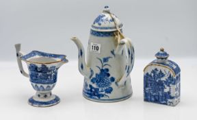 A blue and white chocolate pot and cover, Qianlong (1735-1795), the conical body well painted with