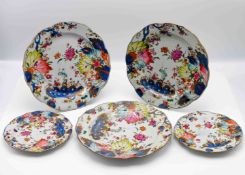 A set of three Chinese Export Porcelain Tobacco Leaf plates, Qianlong (1736-1795), each of lobed