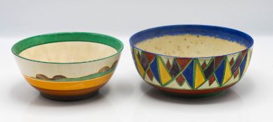 A Clarice Cliff 'Secrets' pattern bowl, together with another in geometric pattern. (2)