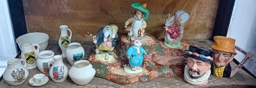 A small collection of Beswick Beatrix Potter figurines and tree stump stand, together with various