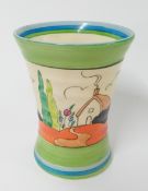 A Clarice Cliff vase decorated with cottage and winding path, height approx 10cm.