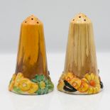 Two Clarice Cliff 'My Garden' pattern sugar sifters, 'My Garden' mark to base.