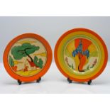 A Clarice Cliff 'Windbells' pattern plate, together with another in 'Red Roofs' pattern, Fantasque