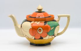 A Clarice Cliff 'Gardenia' pattern teapot in 'Athens' shape, Fantasque mark to base, height 16cm.