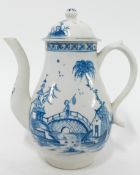 An 18th century porcelain coffee pot and cover, possibly First Period Worcester, of baluster form,