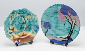 A Clarice Cliff 'Inspiration Autumn' pattern plate, together with another 'Inspiration' plate. (2)