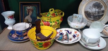 A collection of various 19th and early 20th century porcelain, to include a duck-handle magnifying