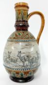 A Hannah Barlow (1851-1916) for Doulton Lambeth, stoneware jug or vase with a band of incised stag