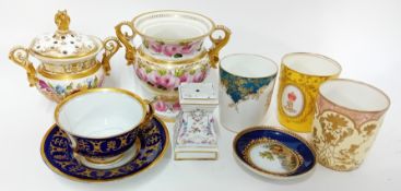 A collection of 19th and early 20th century porcelain cups, vases, teacups etc. (9)