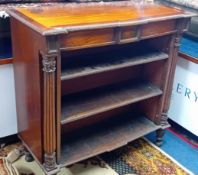 Early 19th century mahogany and cross banded open bookcase fitted with two shelves, flanked by