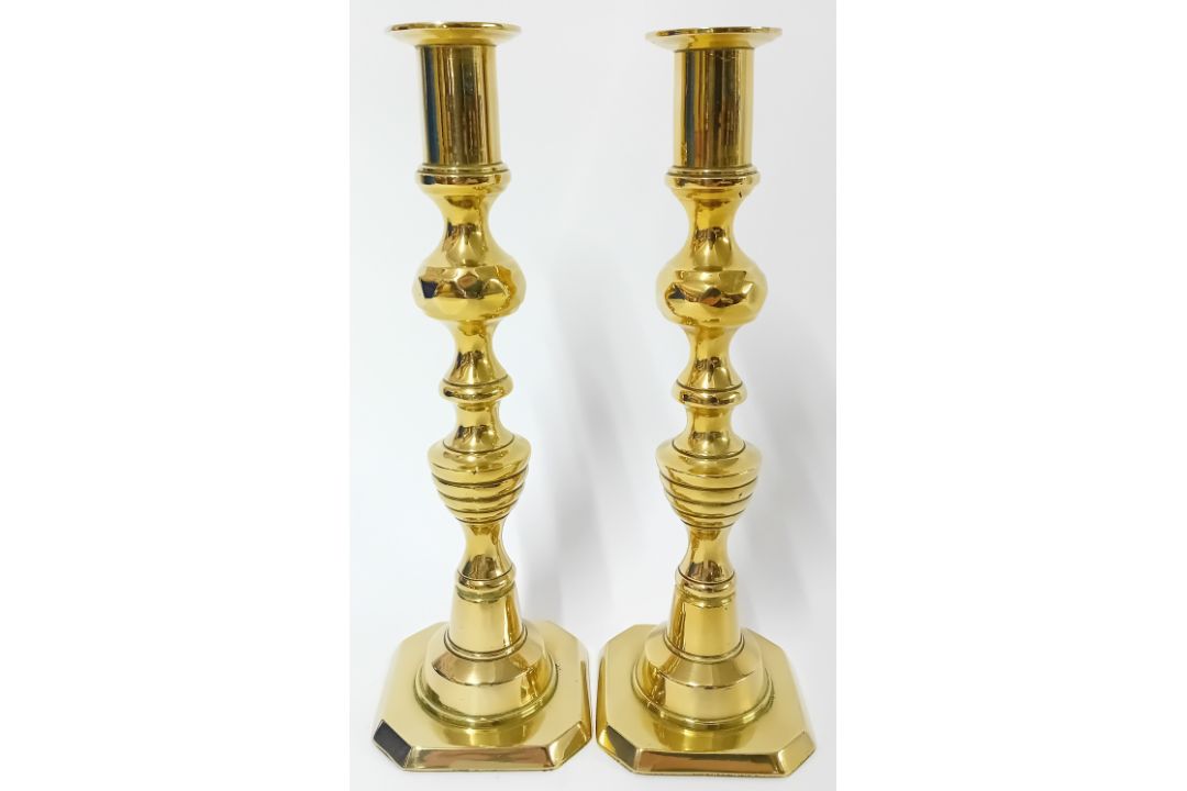 Pair of Victorian brass candlesticks.