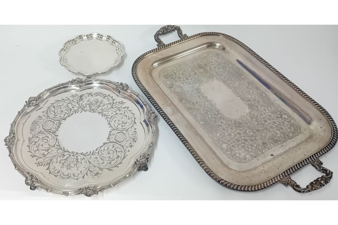 Three silver plated trays,