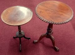 Two 20th century mahogany tripod wine tables. (2)