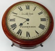 A 19th century dial fusee clock by Clayton, PUCKERIDGE, diameter 38cm.