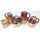 Quantity of five Doulton hunting jugs etc, some with silver rims (5).
