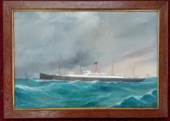 A 19th century watercolour ship portrait of the steamship 'S.S.CARPATHIA', unsigned, subject size