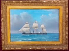 A 19th century gouache ship portrait of a steamship, unsigned, subject size 30cm x 45cm, framed