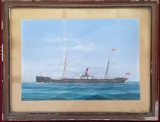 Possibly Gaetano d'Esposito (Italian, 1858-1911), watercolour ship portrait of steamer 'S.S.HESSLE',