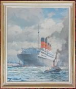 Charles Eddowes Turner (British, 1883-1965), oil on canvas sketch of the steamship 'Cunard