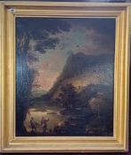 An 18th century oil on canvas of explorers on the coast, unsigned, subject size 74cm x 61cm,