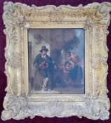 An 18th century oil on canvas domestic scene, unsigned, subject size 34cm x 30cm, framed.