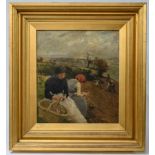 Harold Harvey (British, Newlyn School, 1874-1941), oil on canvas, ‘Planting Potatoes’, framed,