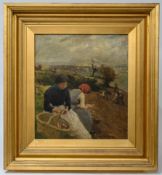 Harold Harvey (British, Newlyn School, 1874-1941), oil on canvas, ‘Planting Potatoes’, framed,