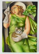 After Tamara de Lempicka (1898-1980) 'Young Women in Green' oil on board, probably painted by