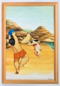 Beryl Cook O.B.E. (British, 1926-2008) oil on board, 'Beach Day', signed bottom right 'B.Cook', 75cm
