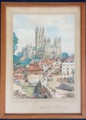 Charles Eddowes Turner (British, 1883-1965), watercolour, 'Canterbury Cathedral', inscribed lower