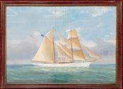 A gouache ship portrait of the steam yacht 'S.Y.PURITAN', signed lower right indistinct, subject