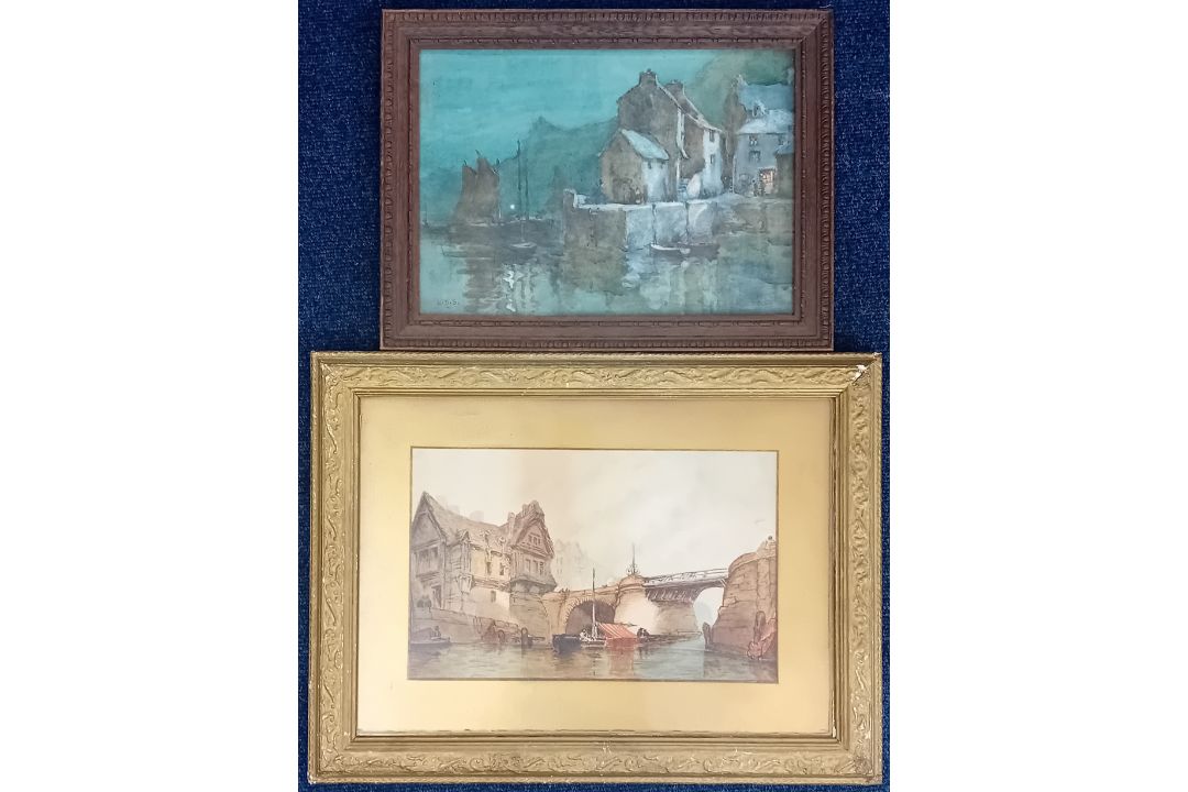 A collection of pictures, to include watercolour village scenes, portrait of a lady, still life, and - Image 2 of 3