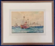 Charles Eddowes Turner (British, 1883-1965), watercolour sketch of three steamships, inscribed lower