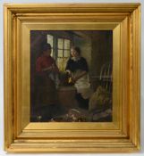 Harold Harvey (British, Newlyn School, 1874-1941), oil on canvas, ‘Polishing Day’, framed and