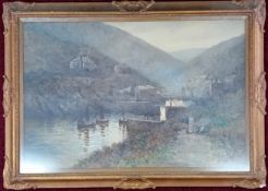 Herbert E Butler (1861-1931), watercolour, quayside cottages Polperro, signed lower left 'H.E.