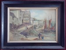 J. K. Broad, watercolour of coastal village, inscribed lower left 'J.K. Broad / Newton', subject