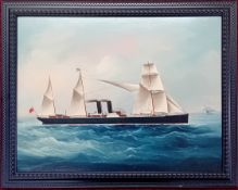 A 19th century oil on canvas ship portrait of a steamship, subject size 44cm x 58cm, framed.