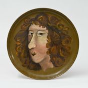 Beryl Cook O.B.E. (British, 1926-2008) painting on circular Swedish dish, 'Portrait of a Lady with