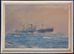 Charles Eddowes Turner (British, 1883-1965), watercolour depicting a steamship, signed 'C.E. Turner'