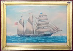 Luigi Renault of Leghorn (Italian, 19th Century), watercolour ship portrait 'Barquentine 