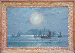 Charles Eddowes Turner (British, 1883-1965), oil on canvas, moonlight ships scene, signed 'C.E.
